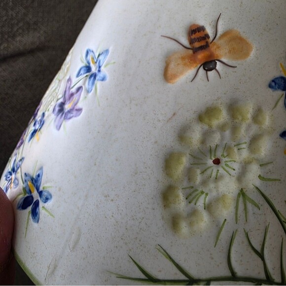 Yankee Candle Large Jar Shade & Plate Queen Anne Flowers Bees Etched Flaws - Picture 15 of 15